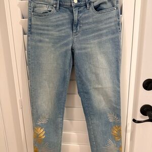 Women's Blue Jeans with Gold Floral Accents